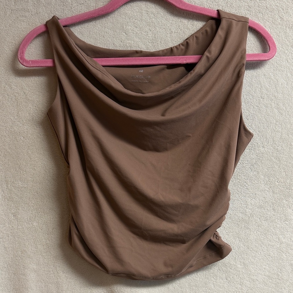 Trendy Queen Draped Cowl Neck Camisole in tan